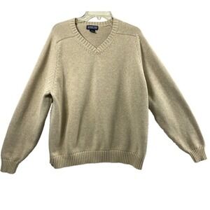 Lands' End‎ Sweater Mens XL Beige Gray Varigated V Neck Pullover Heritage Preppy